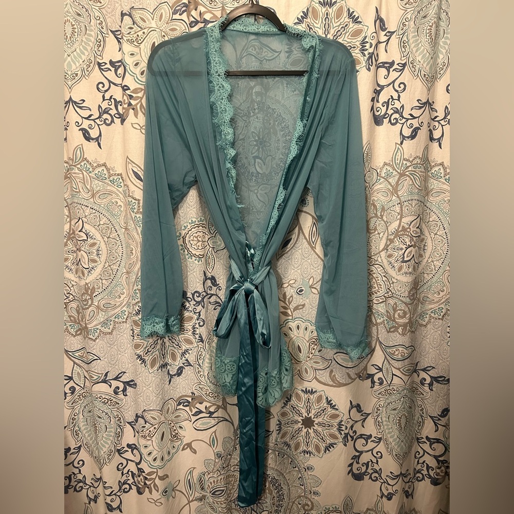 Teal Lace Trim Women's Robe